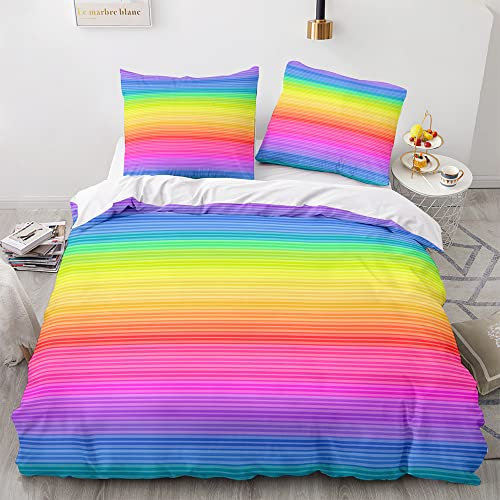 Morbuy Weiche Bettwäsche aus Mikrofaser Bettbezug 135x200 155x220 200x200 220x240 mit Reißverschluss + Kissenbezüge 80x80 cm, Regenbogen Drucken Bettwäsche-Set (135x200cm,Neon Farbe)