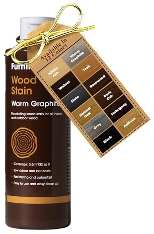 Furniture Clinic Wood Stain (Warm Graphite) – Fast Drying, Highly Concentrated, and Easy-to-Apply Wood Stain for All Indoor & Outdoor Wood – Water Based & Non-Toxic – 1L