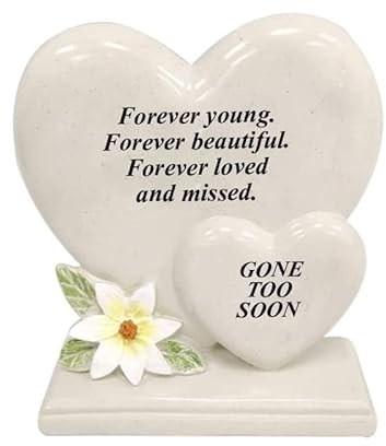 David Fischhoff Sentiment Heart Graveside Remembrance Plaque Ornament - Gone Too Soon