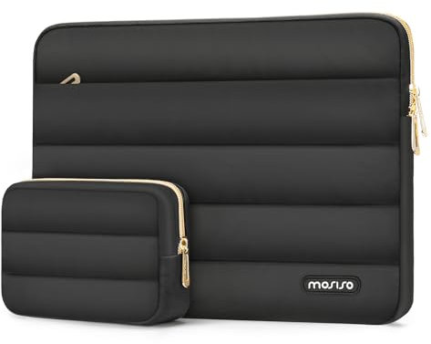 MOSISO Laptoptasche 13-14 Zoll,13,3 Zoll Puffy Laptop Hülle,Kompatibel mit MacBook Air 13 13.6 M4 M3 M2 M1/Pro 13/Pro 14,HP,Dell,ASUS,Lenovo,Polyester Horizontal Tasche mit kleinem Etui,Schwarz