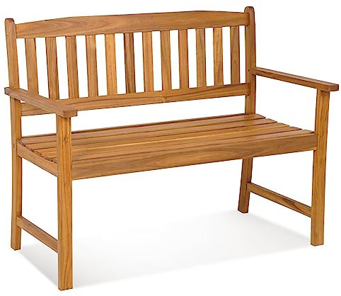 GIANTEX Gartenbank Akazienholz 2 Sitzer, Sitzbank Parkbank Garten Holzbank Massiv 360 kg belastbar, Garten Balkonbank 110 x 56,5 x 86 cm, ergonomische Holzbank mit Lehne, Naturholzfarbe