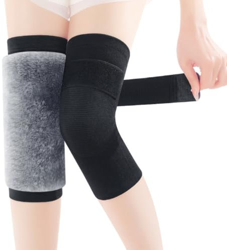 Kniewärmer Winter Verdickt Kniebandage Gefüttert Beinstulpen Verstellbar Knieschützer Kunstfell Knieorthese Rutschfest Knieschoner Thermo Knieprotektor für Erwachsene Knieverletzung Schwarz Kurz L