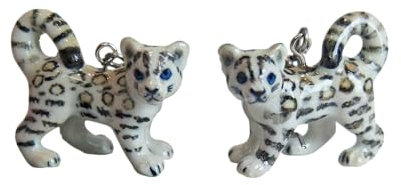 Luck Trader Baby-Schneeleopard-Porzellan-Ohrringe, handbemalt, spiritueller Tierschmuck, Porzellan
