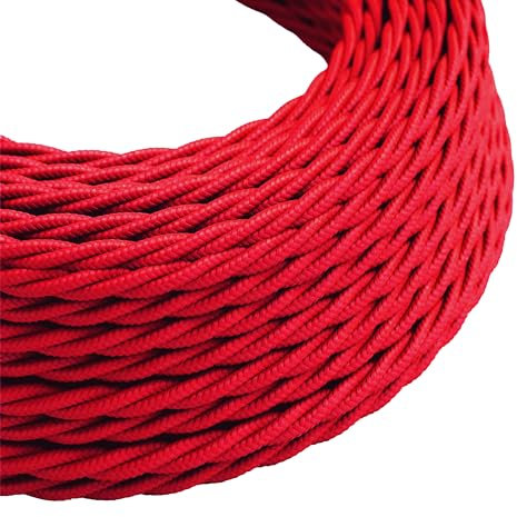 LEDSone 3 Core Twisted 5 Meter Red Fabric Braided Flex Lighting Cable, Light Flex Cable DIY Electrical Wire for Lamps, Electrical Cable Wire Flexible Fabric Wire Braided Flex Cable for Appliances