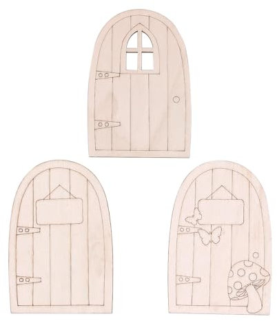 POFET 30 Stück Miniatur Holz Feentüren für Zum Bemalen Feentür Holz Mini Türform Holzstücke Mini Elfentür Bäume für Zuhause Geburtstag Hochzeit Party DIY Dekoration