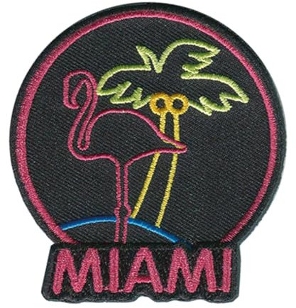 Catch the Patch Miami Flamingo Palme Tier - (Größe: 5 x 5,3 cm) – Aufbügler & Applikationen in verschiedenen Größen – Ideal für Kleidung, Schulranzen, Jeans & Rucksäcke