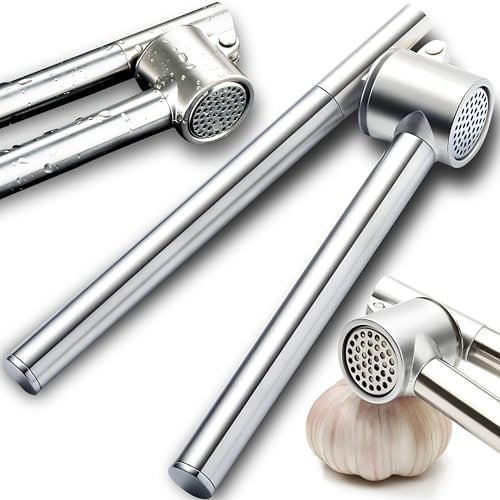 Retoo Presse À Ail En Acier Inoxydable, Poignée Ergonomique, Adaptée Au Gingembre Et Aux Noix, Facile À Nettoyer, Haute Pression Pour Plus De Saveur, Hacheur Manuel, Ail Écrasé Sans Effort