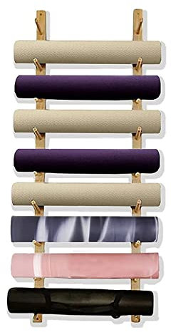 LOHXA Yoga Mat Holder Heavy Duty Yoga Mat Holder Wood, Wall Mounted Yoga Mat Storage Rack For Foam Roller/Yoga Strap/Brick, Home Gym Exercise Mat Organizer