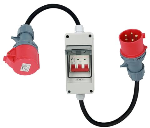 MENAYODA CEE Adapter 63A 400V Stecker auf 32A 400V Kupplung Starkstrom mit Leitungsschutzschalter 32A - IP44 CEE Stecker H07RN-F 5G6 Gummi Starkstromkabel, MENTUC1073