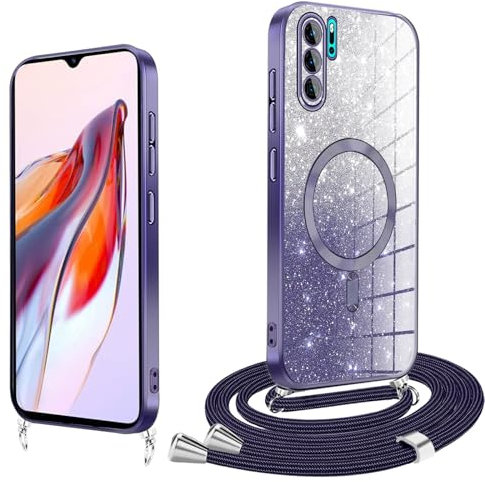 Handykette Huawei P30 Pro Hülle mit Band [Kompatibel mit MagSafe], Huawei P30 Pro Handyhülle mit Band Silikon Durchsichtige Huawei P30 Pro Hülle zum Umhängen Glitzer Dünne Schutzhülle mit Kordel