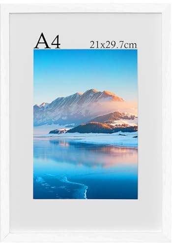 DTXDTech Bilderrahmen A4, 21x30 cm Weiß Holz A4 Fotorahmen, Bilderrahmen mit Passepartout, Zertifikatrahmen für Wandhalterung, für Tischdekoration Weiß