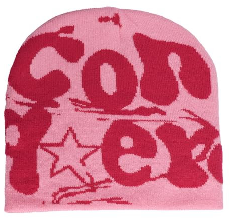 EHOTER Y2k Damen-Mütze, Buchstabendruck, MEA Y2K, Beanie, Strickmütze für Damen, Herren, lockere Beanies und Strickmützen für Unisex