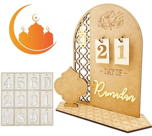 Gcffom Ramadan Kalender, 30 Tage Bis Ramadan Countdown Kalender, Ramadan Kalender aus Holz, Eid Mubarak Adventskalender, DIY Ramadan Deko für Zuhause, Islamische Geschenke