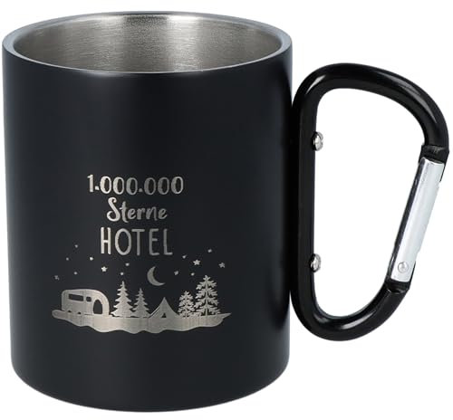 Spruchreif | Doppelwandige Edelstahltasse mit Karabinerhaken und hochwertiger Gravur | Geschenk für Outdoor-Fans | Campingmotiv | Robust & Stilvoll | Camping