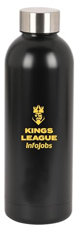 Safta KINGS LEAGUE – Bouteille isotherme en acier inoxydable à double isolation pour boissons chaudes de 6 h et boisson froide pendant 12 h, 500 ml, noir