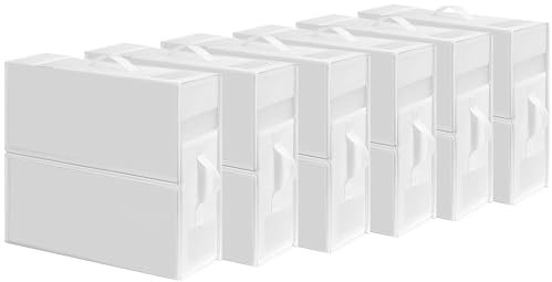 DIMJ Bed Sheet Organizers and Storage 6 Pack - Foldable Sheet Organizer for Linen Closet, Bedding Storage Box for organization, Sheets Set Holder for Blanket, Towel (King & Queen Size), White
