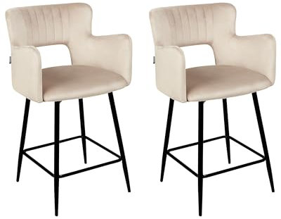 Beliani Barstuhl Samt beige Taupe mit Rückenlehne Armlehnen Fußstütze modern Sanilac