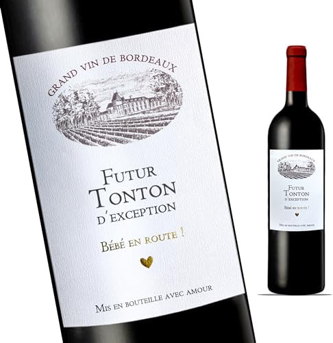 Lot x 2 Etiquettes Bouteille de Vin Bordeaux d'annonce de Grossesse - Futur Tonton d'exception - Annonce future naissance pour Tonton