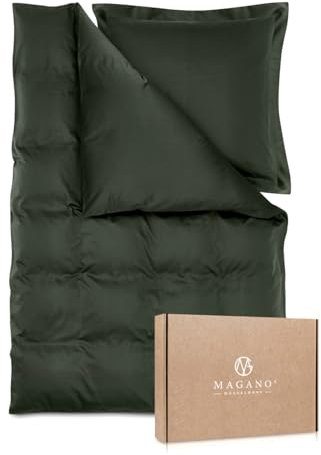 Magano® Luxus Bettwäsche 135x200 Grün | Bambus & Baumwolle Satin | 400 TC Premiumqualität | Hypoallergen & Klimaregulierend | Deckenbezug 135x200 cm + Kissenbezug 40x80 cm | Dunkelgrün