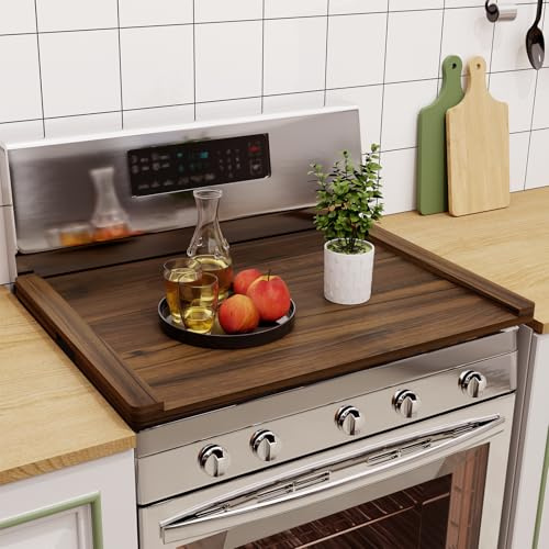 Oenalw Noodle Board Stove Cover Wood (Ready to Use), Stove Top Covers for Electric Stove, Gas Stove, Wooden Decorative Rustic Kitchen Serving Tray, for Range Stovetop, Cooktop, 30'' * 22'', Brown
