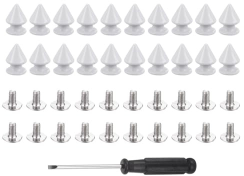 QUARKZMAN 20er Set Leder Nieten 12 mm x 8 mm Schraubnieten Doppelkappe Hohlnieten Spitznieten Zubehör mit Schraubendreher Metall Rücknieten für Lochzange Gürtel Dekoration Kleidung (Weiß)