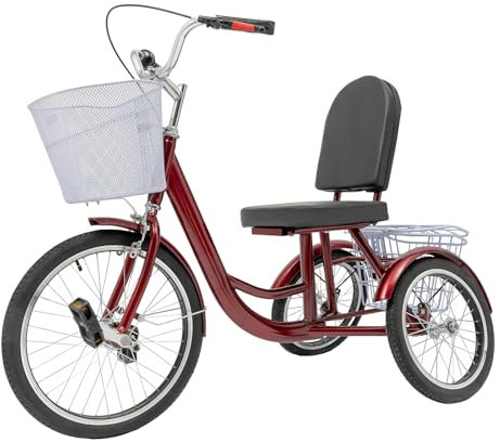 Begoniape 20 Zoll Dreirad, Erwachsenen-Dreirad mit 2 Korb, 20-Zoll-Räder vorne, 16-Zoll-Räder hinten, Verstellbare 3 Räder Fahrrad Senioren, 150 Kg Tragfähigkeit
