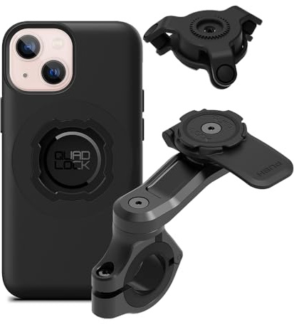 Quad Lock Motorcycle Handlebar Phone Mount PRO Kit with Vibration Dampener and iPhone 13 mini MAG Case