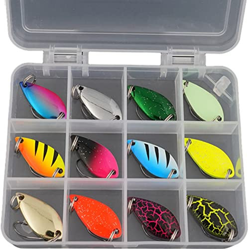12 Stück Forellen Angeln Spoons, 5g Forellen Spoon Set,Forellenköder set Zum Forellen,Kunstköder Spinner Blinker Set,forellenköder,Metallköder Angeln,Für Salzwasser Süßwasserforellen Bass Lachs angeln