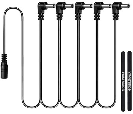 YIMATEECO Guitar Pedal Power Supply Adapter, 1 to 5 Way Daisy Chain 9V Power Supply Cord Effect Pedal Cable, 90 Degree Male Effector Extension Power Cable for Guitar Effect Pedal (Tip Negative)