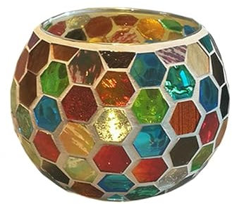 Mosaic Glass Candle Holder Vase Pen Holder, Crackled Glass Mosaic Tea Light Holder, Romantic Tea Light Candle Holder Home Decoration, 7 * 10.5cm(Colored)