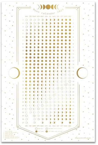 Astrologie White Moon Kalender 2025 - Vertikales Wandposter - Mondphasen und Finsternisse Tracker - 30,5 x 45,7 cm