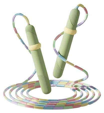 Soft Beaded Skipping Rope, Adjustable Tangle-Free Segmented Fitness Jump Rope for Men, Women, Children and Students (9 Feet, 280 cm) (Colorful Green)