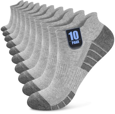 Effeet Sneaker Socken Herren Damen 10 Paar, Atmungsaktive Baumwolle Sportsocken, Kurz Halbsocken Laufsocken Grau 43-46