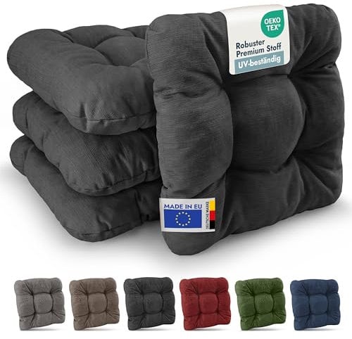 Beautissu 4er Set Premium Stuhlkissen 40x40 cm Anthrazit – UV-beständig & Robust Sitzkissen Outdoor 8 cm dick Polster für Balkonstühle – Gartenstuhl Sitzpolster Stuhl Kissen Indoor – HighLux SK