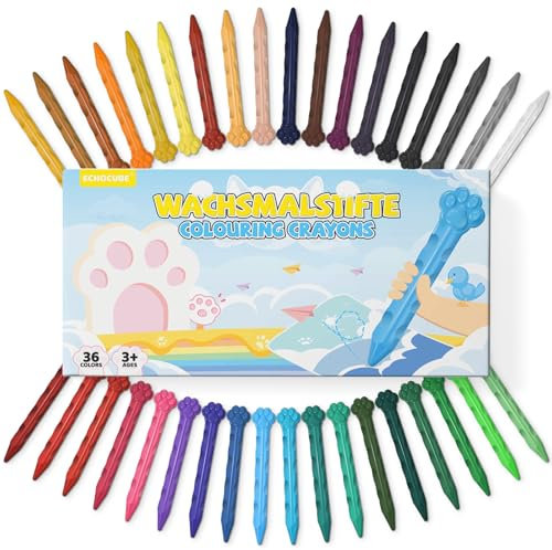 ECHOCUBE 36 Colores Crayones para Niños, Crayones de Cera No Tóxicos para Niños de 3 Años en adelante, Crayones Lavables para Colorear para Niños Artes y Manualidades, Rellenos para Bolsas de Fiesta