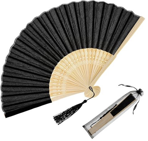 Black Folding Hand Fan, Chinese Handheld Fan with Tassel Wooden Charming, DIY Blank Paper Fan Elegant Vintage Retro Style for Decorations Festival Wedding Dancing Party Women Dance Party Home Summer