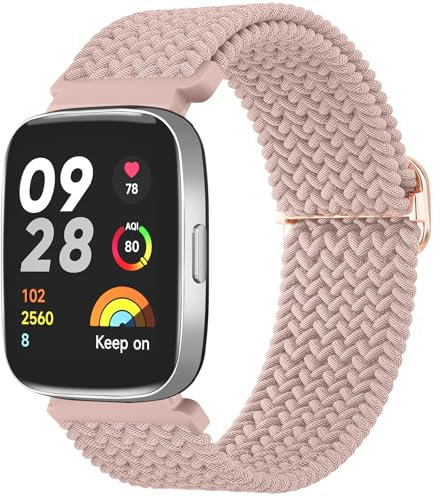Amzpas Elastische Nylon Armband Kompatibel mit Xiaomi Redmi Watch 3 Active Armbänder für Herren Damen, Loop Dehnbare Sport Ersatzarmband für Redmi Watch 3 Active Uhrenarmband (Rosa)