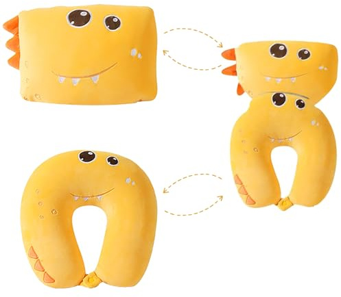 Nackenkissen Kinder - 2 in 1 Nackenhörnchen Kinder, Verformbares Nackenkissen, U-förmiges Kissen Umwandelbar Plüschtieren für Erwachsene, ReisekissenKinder für Flugzeug, Auto und Reisen, Gelb