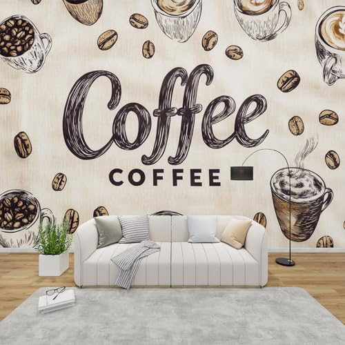 AevuCub Coffee Bar Wallpaper for Living Room - Coffee Shop Wall Murals for Bedrooms, Beige Kitchen Wall Art, Non-Woven Photo Wallpaper 3D Effect, 150x105 cm