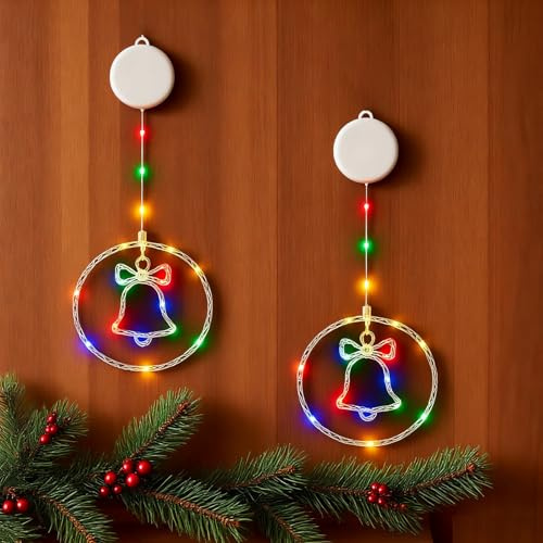JYTGALX 2 Stück LED Glocke Lichterkette Bunt Batteriebetrieben mit Timer & Saugnäpfen, Weihnachtsdeko für Fenster, Balkon, Party & Hochzeit
