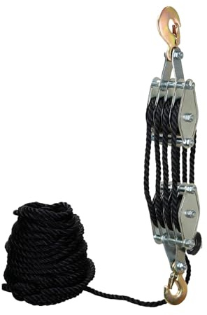 Seilzug-Flaschenzugsystem, 662 LB Flaschenzug, Hubkraftverhältnis 8:1, 65.62 Fuß Polypropylenseil und 270° Drehbarer Haken, Hochleistungs-Flaschenzug für die Jagd, Garagen, Lagerhäuser