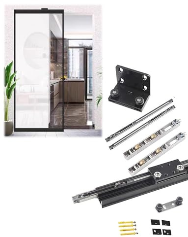 Complete Invisible Ghost Door Hardware Set, 2-Way Soft Close Hidden Track for Wood/Aluminum Doors, Easy Installation(120cm/3.9ft)