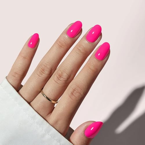 Knallpink-Press-on-Nägel, künstliche Nägel in Rosa-Pink, Sommer, vollflächig, für Damen, Maniküre, Dekoration, 24 Stück