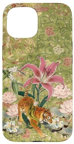 Hülle für iPhone 15 Vintage Tiger inmitten von Blüten Asiatische Gartenkunst Blumenliebhaber