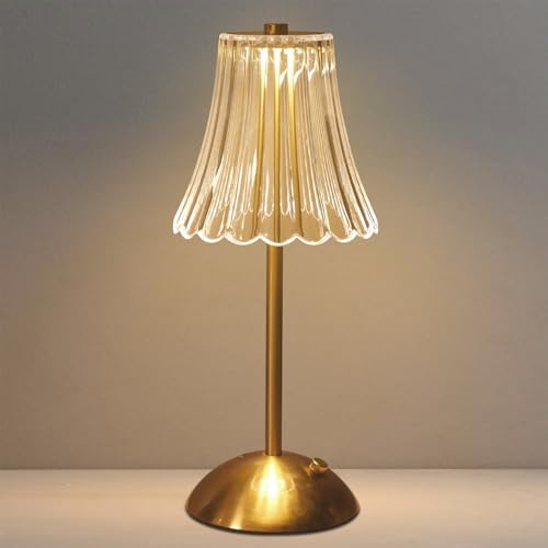 Starhot Rechargeable Table Lamp,Cordless Touch Lamp,20 LEDs,3 Colour temperatures,Touch dimming and USB-C Charging,Acrylic Shade for Bedside,Dining or Restaurant Tables (1, Classic Gold)