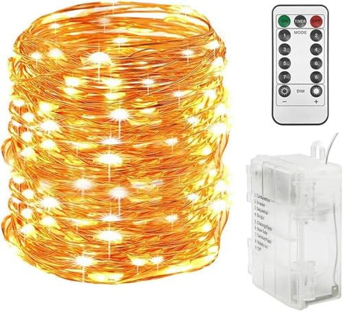 Twinkle Star Battery Fairy Lights Indoor Outdoor 30m 300 LED Copper Wire Lights with Remote/Timer/8 Modes/Dimmable, Battery Christmas String Lights for Bedroom Xmas Tree Decorations, Warm White