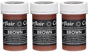 Sugarflair Brown Pastel Food Colouring Paste, Highly Concentrated for Use with Sugar Pastes, Buttercream, Royal Icing or Cake Mix, Subtle Colour Dye - 25g (Pack of 3)