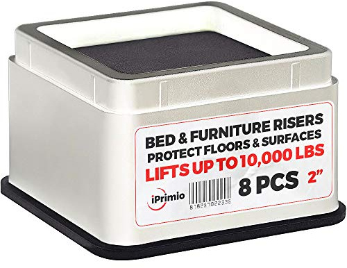 IPrimio Bett- und Möbelerhöhung – quadratisch geformter Aufzug bis zu 5,1 cm schützt Böden Oberflächen strapazierfähiger ABS-Kunststoff rutschfester Schaumstoff-Griff Sicheres Stapeln Weiß
