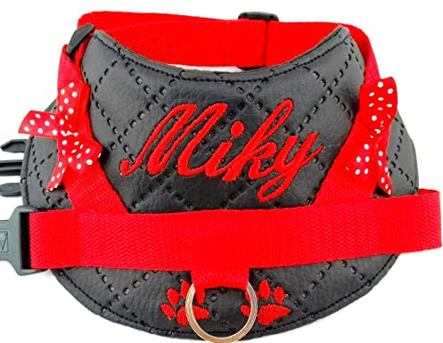 Hundegeschirr S M L XL XXL mit Wunsch Namen bestickt Kunstleder schwarz rot für kleine mittelgroße und große Hunde