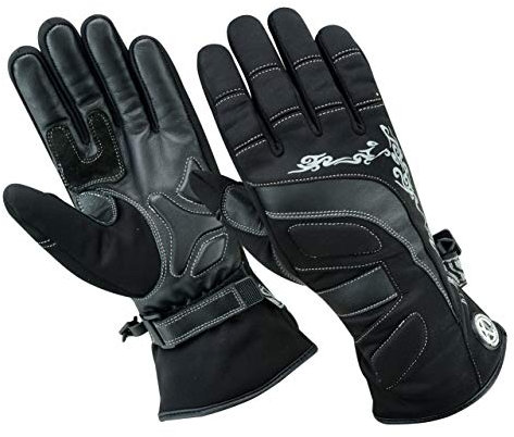 Texpeed Motorradhandschuhe Damen Winter wasserdicht - Biker Winter warm handschuhe - Schwarz gemustert S